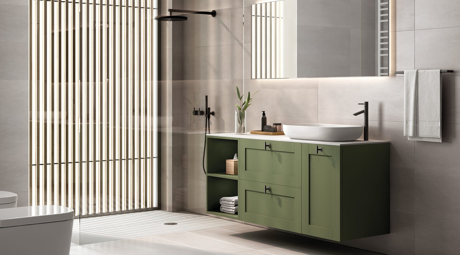 render de mueble de baño verde eucalipto colores de tendencia